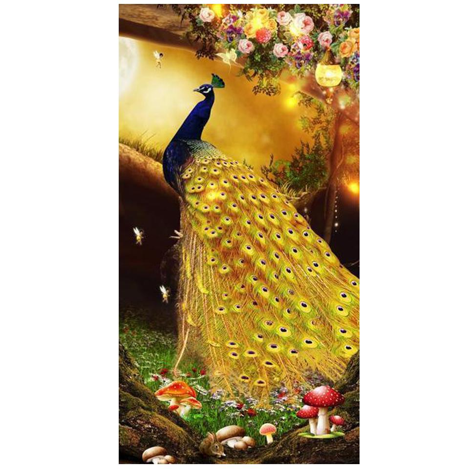 Large Diamond Embroidery Peacock  Flowers Landscape Art 5d Diy Diamond Painting Full Drill Mosaic Cross Stitch Home Decoration