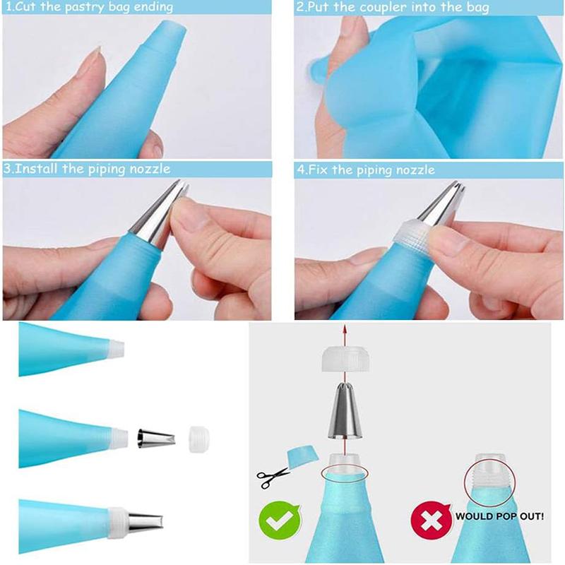 8Pcs/Set Silicone DIY Cake Decorating Tips Set Icing Piping Cream Pastry Bag + 6 Stainless Steel Nozzle Set Kitchen Accessories