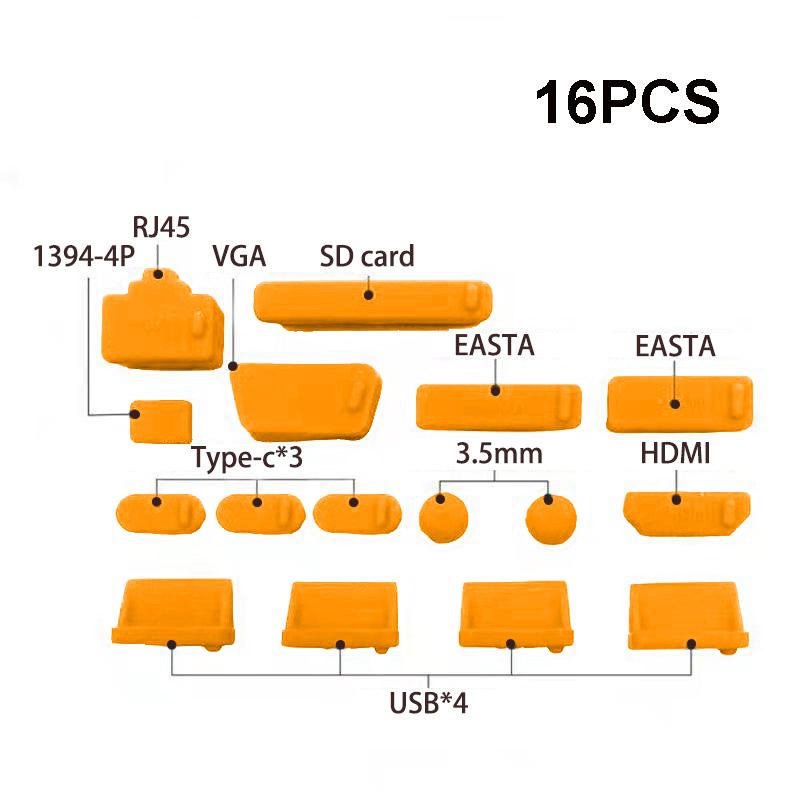 Universal Anti Dust Plug for Notebook 16pcs Silicone Cover Stopper Laptop Dustproof Type C RJ45 USB Interface Waterproof Cover