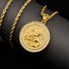1pc Saint Michael Gold Color Round Pendant with Rhinestone for Men Women HIP Hop Punk 316L Stainless Steel Knight Jewelry Gifts