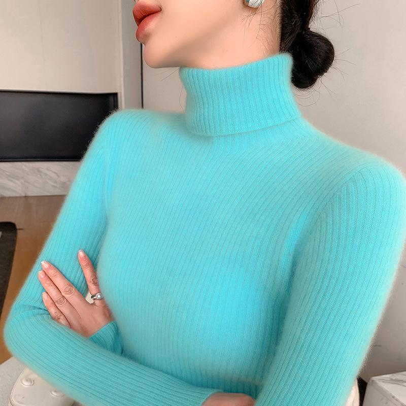 Women's Cashmere Ribbed High Neck Sweater - Seamless, Slimming, Versatile Knitwear for Autumn/Winter