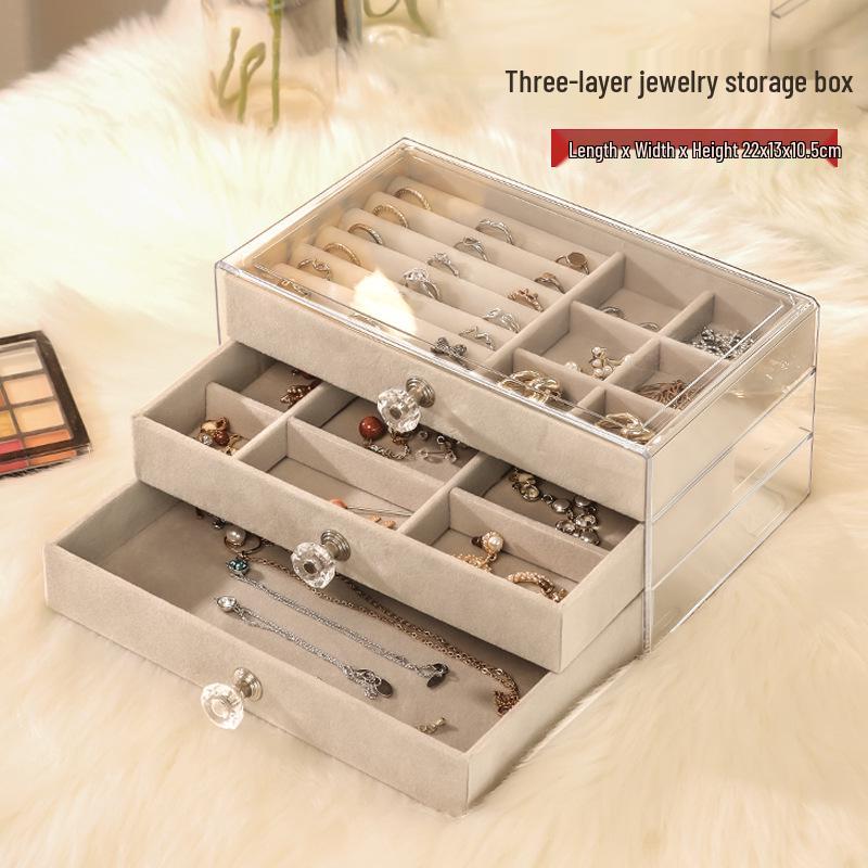 Samt 3-Schicht Acryl Schmuck Organizer Box