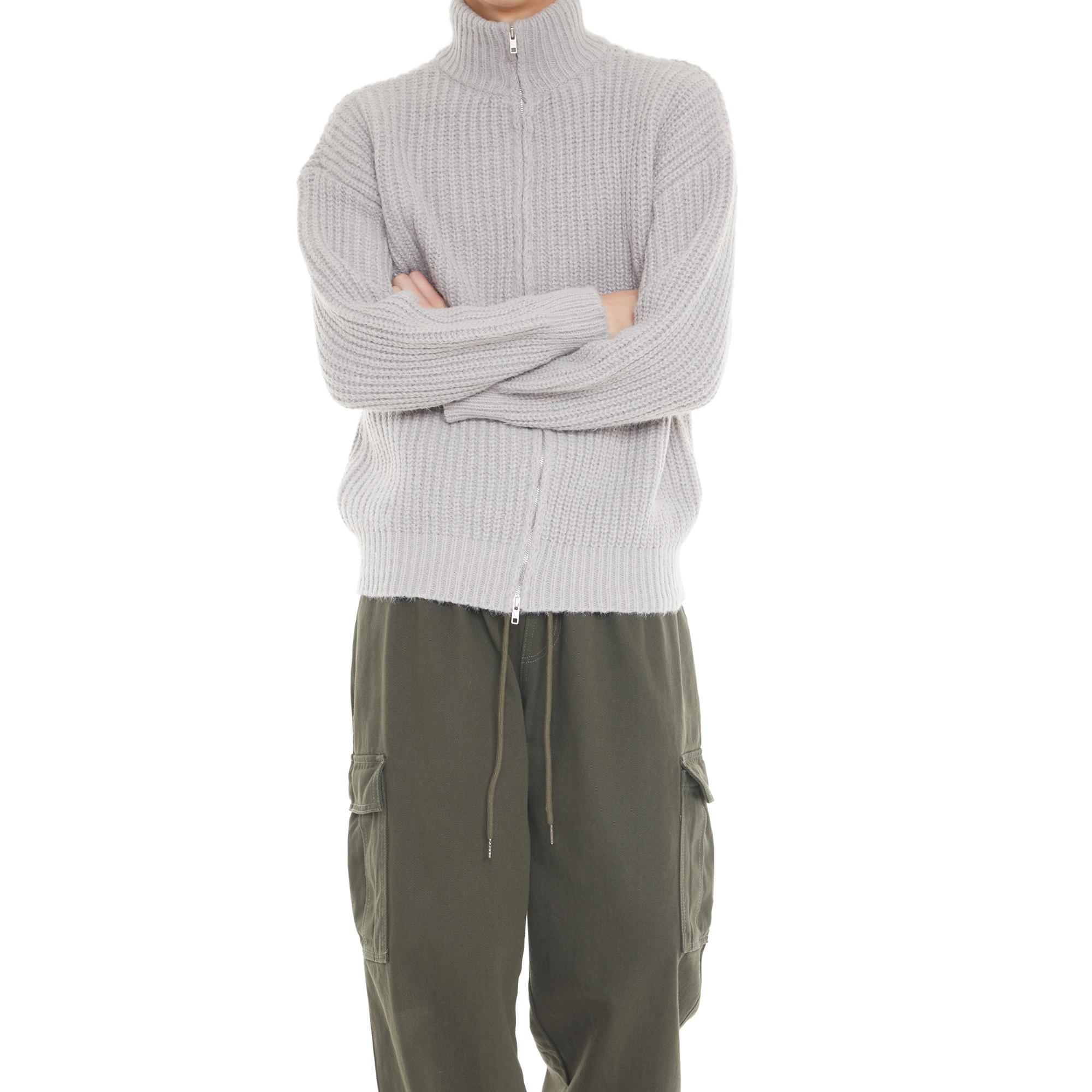 Graph Platform Two-Way Knit Zip-Up Gray Grey/Free