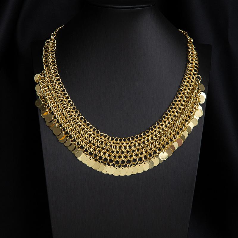 Necklace Geometric Round Splicing Personalized Necklace Exaggerated Wind Metal Tassel Clavicle Chain