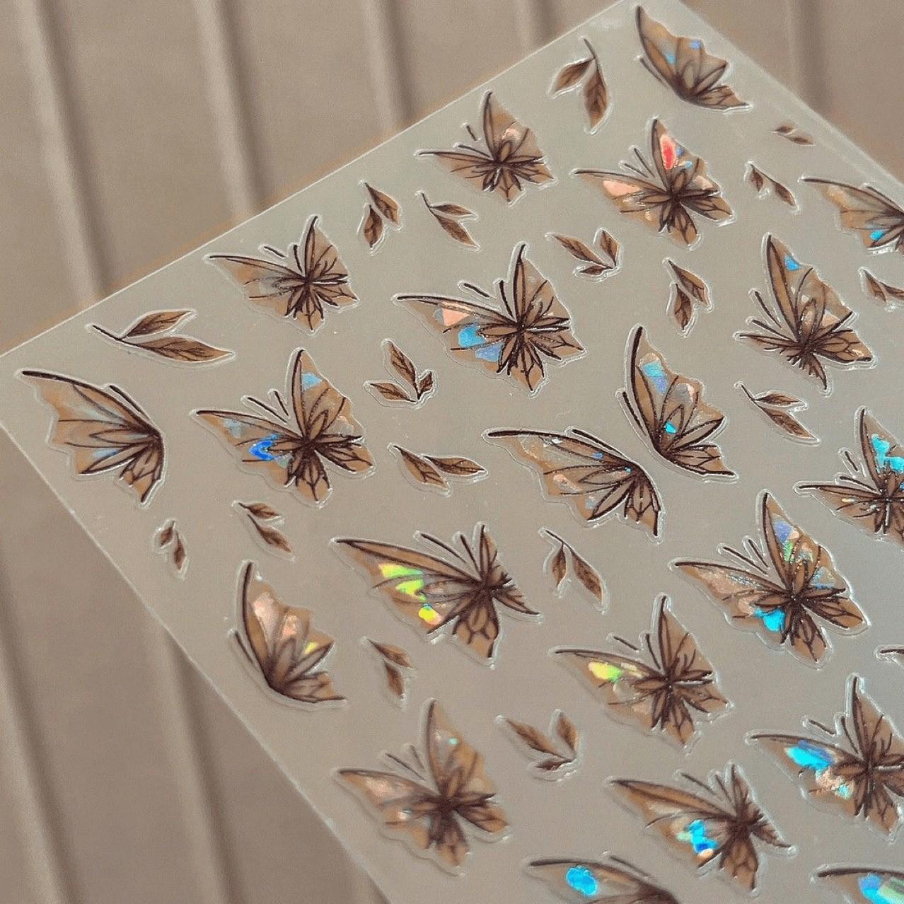 

Осенне-зимние наклейки для ногтей в виде ракушек с бабочками: Ретро дизайн с коричневыми листьями, полупрозрачный