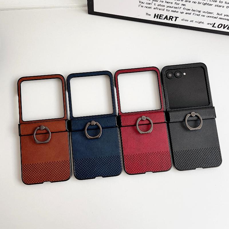 Luxury Lattice Texture with Ring Holder Phone Case for Motorola Razr 60 50 40 Ultra Moto Razr 50 60 Hinge Protective Back Cover