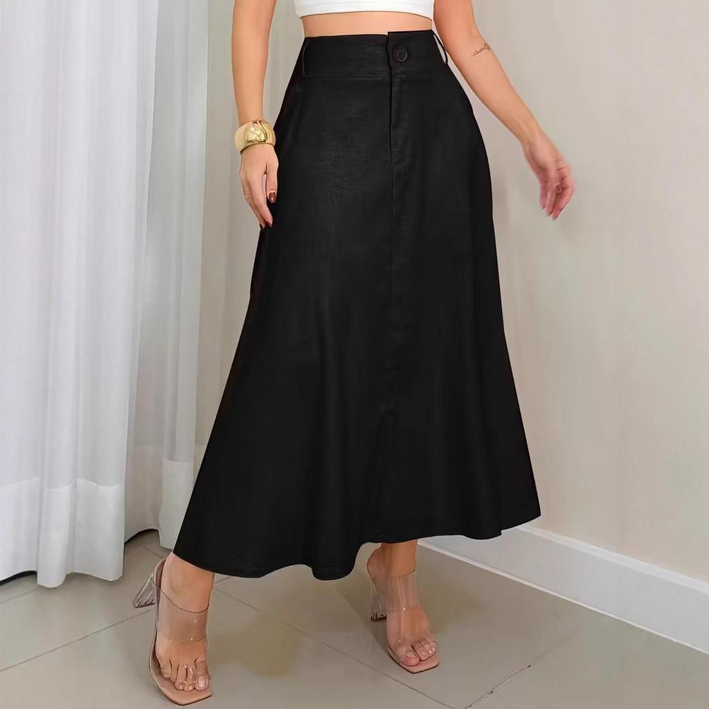 Women's Elegant Casual A-line Skirts with Pockets and Buttons - Mid-length Cargo Design