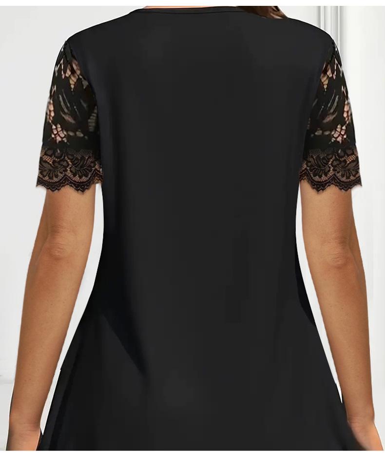 Spring/Summer 2025 European & American Women's Black Lace Short Sleeve Casual Top