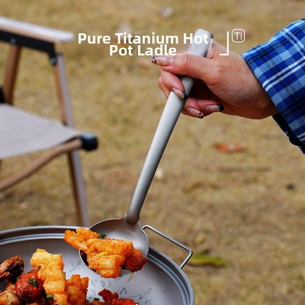 Long Handle Outdoor Soup Ladle Skimmer Kits Titanium Lightweight Food Strainer Anti Slip Heat-resistant