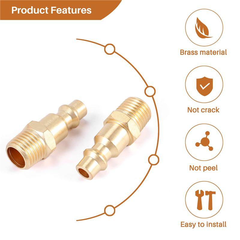Feb.Brass 1/4 Inch NPT Male Air Hose Quick Connect Adapter,Air Coupler Plug Kit,Air Compressor Fittings 10Pcs (Male NPT)