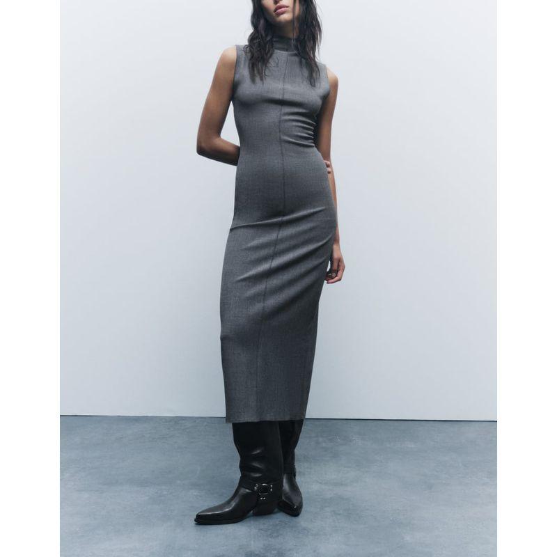 Spring New Arrival Formal Dress Work Clothing Casual Stand Collar Sleeveless Stitching Straight-leg Dress 8435583
