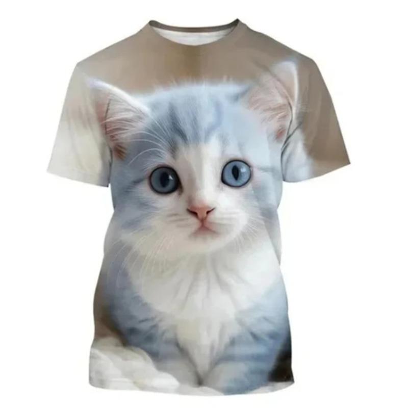Summer 3D Cat Fashion Printed T-shirt Cute Animal Theme Men Women Casual Comfortable Short Sleeved Round Neck T-shirt