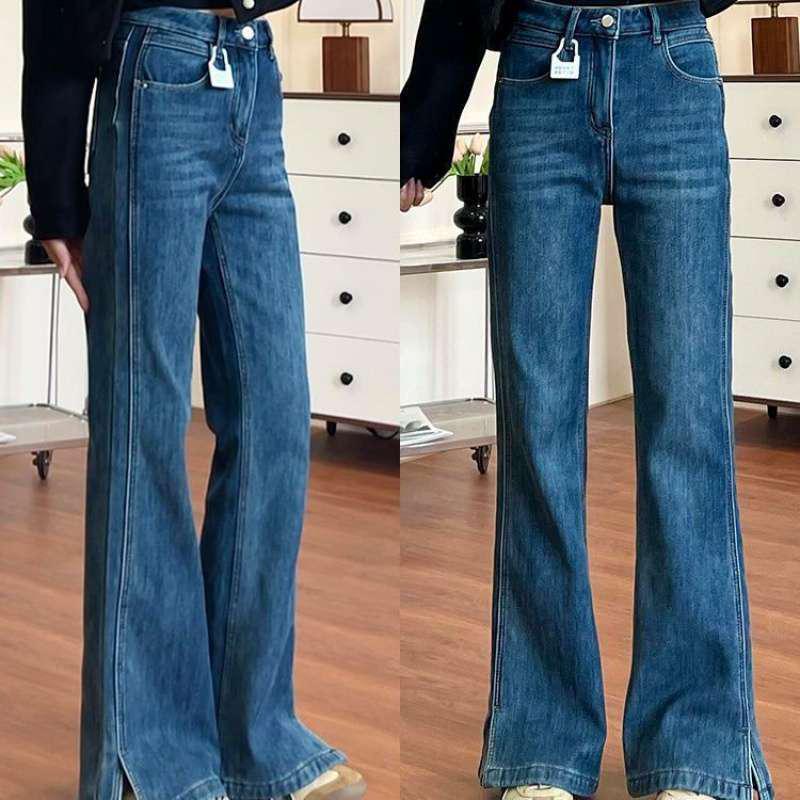 

Women s Elastic High Waist Split Flare Jeans - Autumn 2026 Plus Size Slimming Straight Leg Pants for Pear Shapes L синій