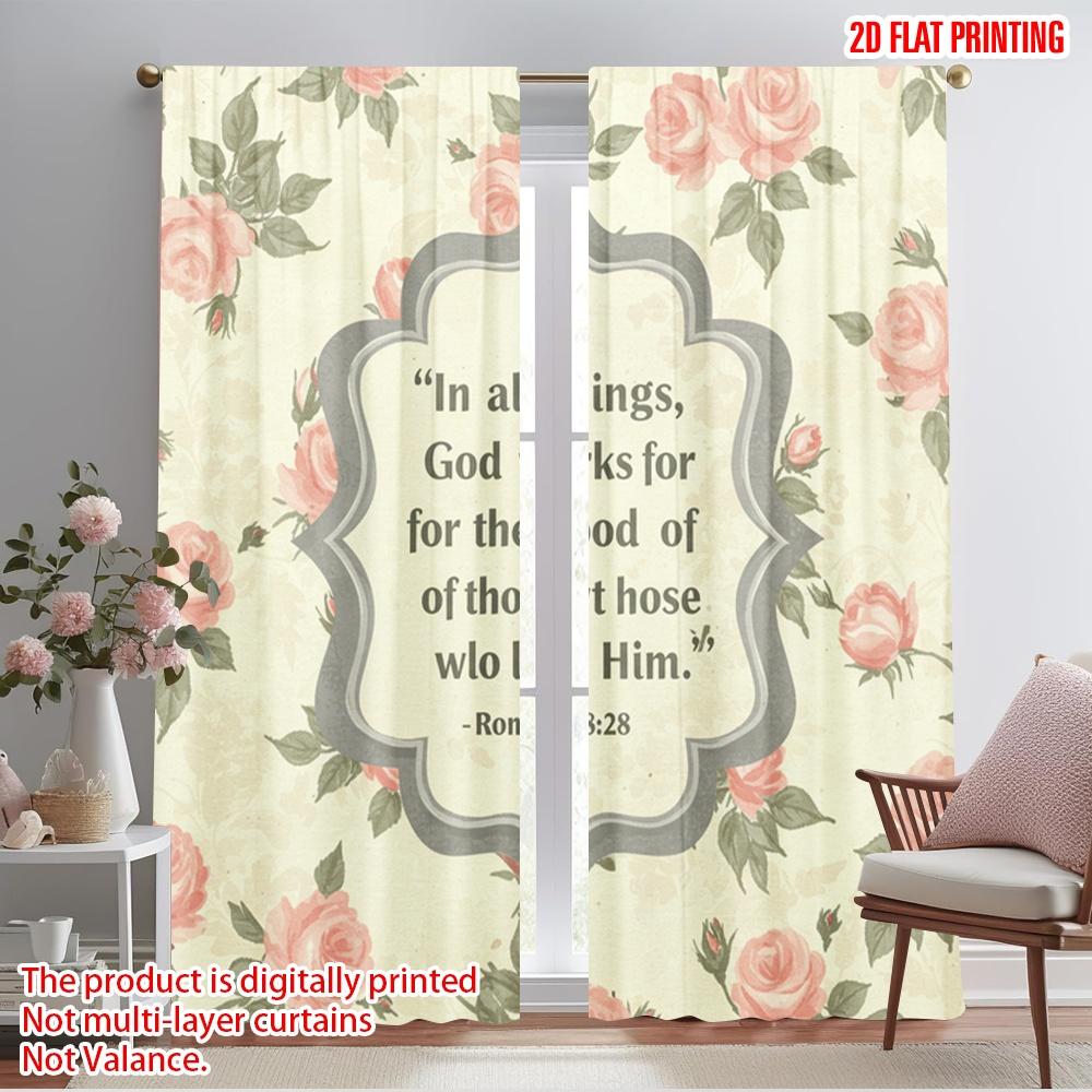 

2pcs 2D flat printing Window Curtains Rose floral Scripture art Fabric Without Electricity Festive Wall Decor for Holiday 52.50×116.00 CM 2pcs