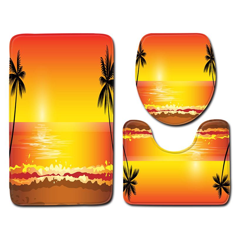 Landscape Bathroom Toilet Three-Piece Household Door Mat Absorbent Non-Slip Floor Mat Combination Carpet