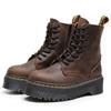 First layer thick bottom hole locomotive boots women, side zipper short boots leather muffin bottom tooling