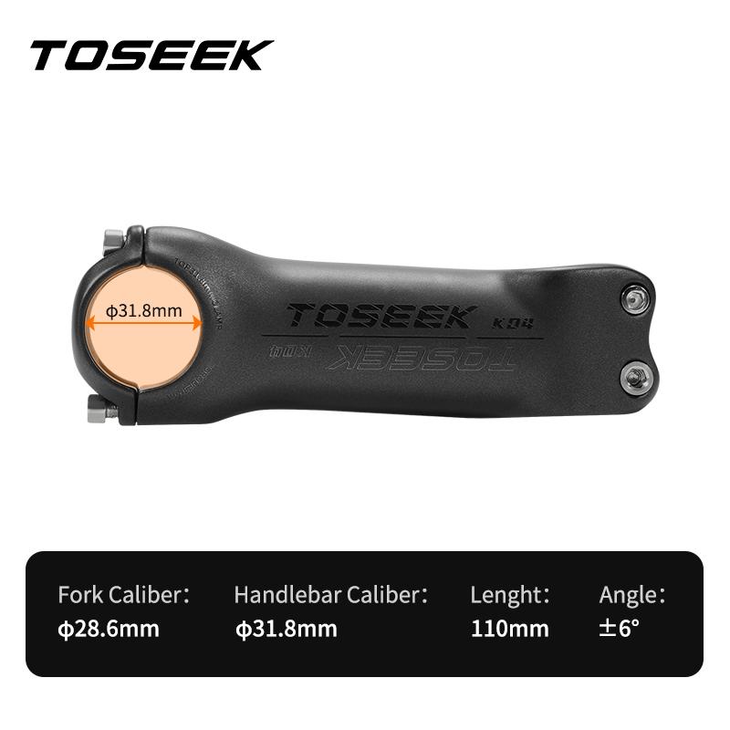 TOSEEK T700 Carbon Fiber Road Mountain Gravel Bike Stems 31.8mm Handlebar Clamp 28.6mm Steerer Clamp 6/17 Degree Bicycle Stem