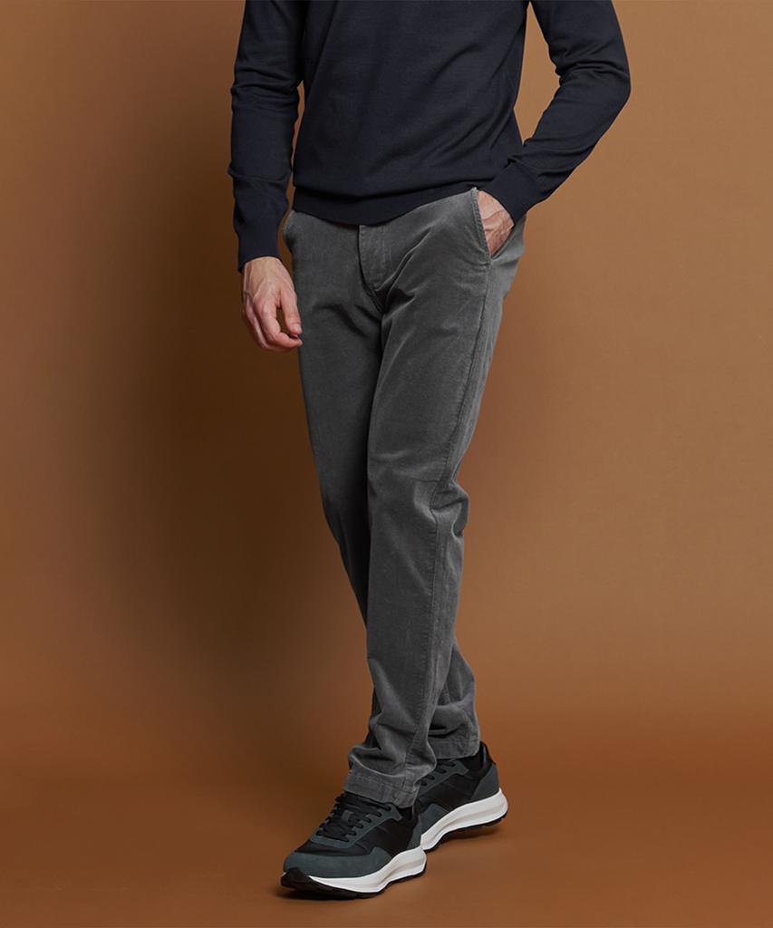PANICALE Grey Regular Slim Fit Corduroy Pants