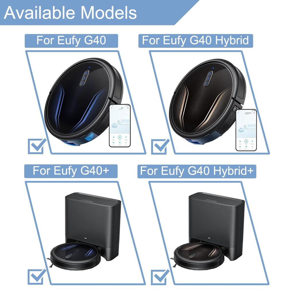 EATBALE and Eufy Robovac Clean G40 G40 Hybrid G40 Robot Vacuum Replacement 1 Main 4 Side 2 Dust 2 HEPA Replacement Roller Edge and G40+ / G40+ /