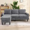 Upholstered sofa with USB and Type-C ports, 3-seater with two cup holders for living room, lounge and bedroom – L-shaped sofa bed, Grey, Linen