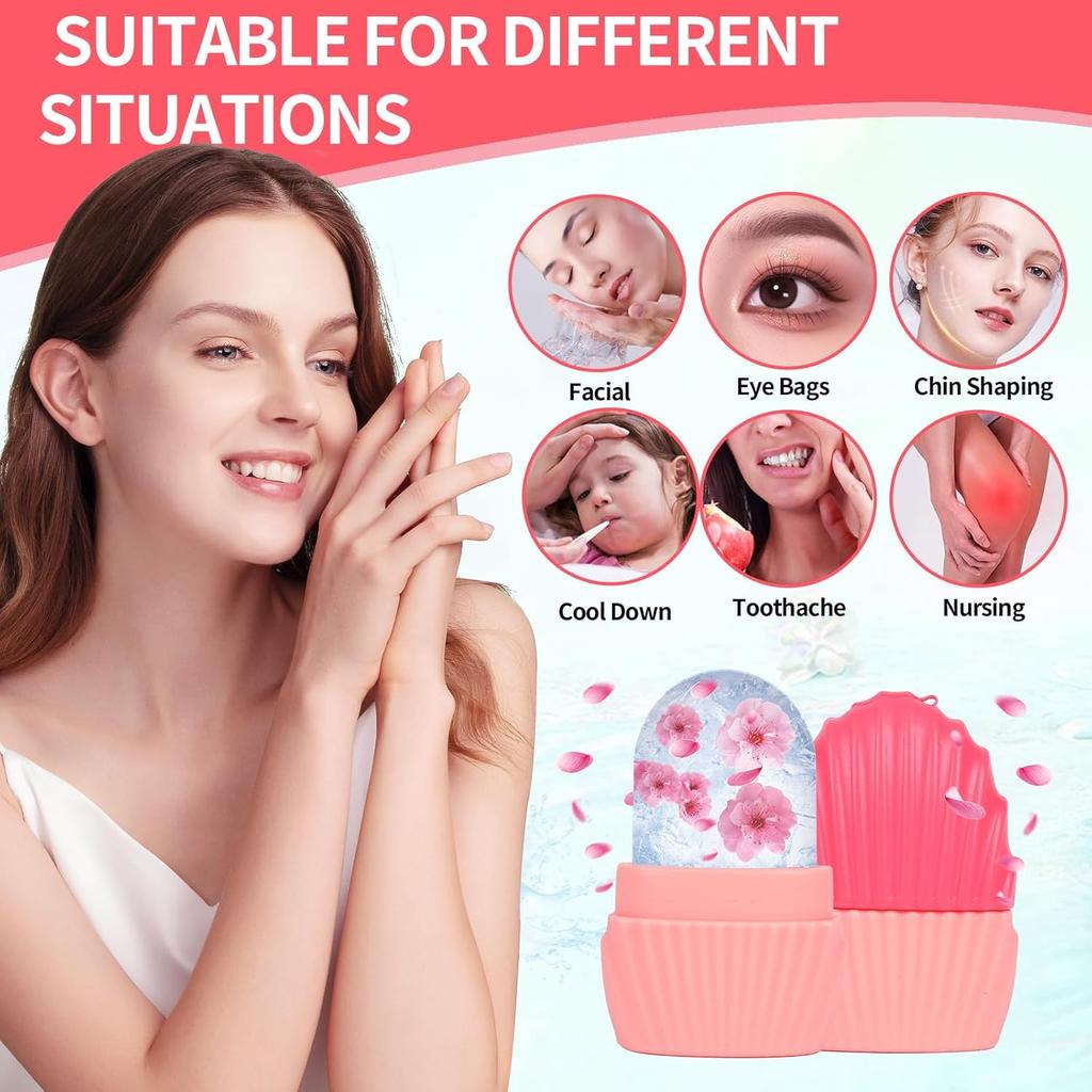 Ice Cube Roller for Face,Eyes and Neck,Reusable Silicone Ice Mold Mermaid Shell Shape for Shrink Pores Anti Wrinkle and Skin Beauty Care,Reduce