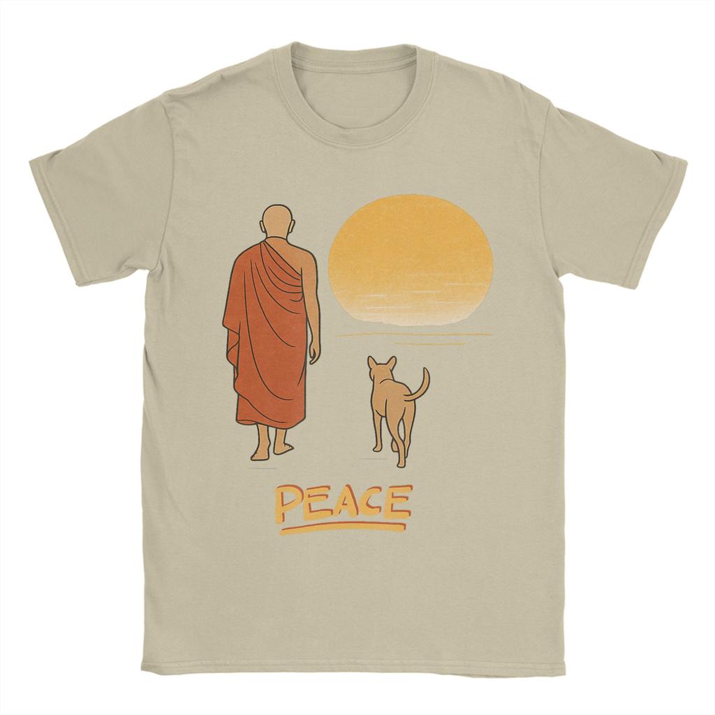 Unisexs Peace Walking Monk Dog Sunset Zen Art T Shirts Cotton Clothing Hipster Short Sleeve Round Neck Tee Shirt XL XL TShirts
