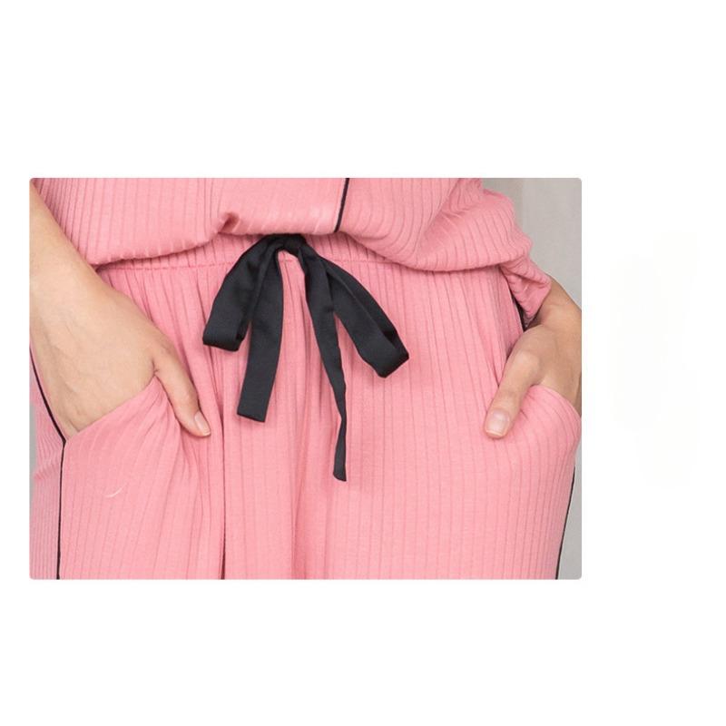 Women's Modal Rayon Pajamas Cardigan Striped Homewear Love Pockets Long Pants Casual Pajama Set