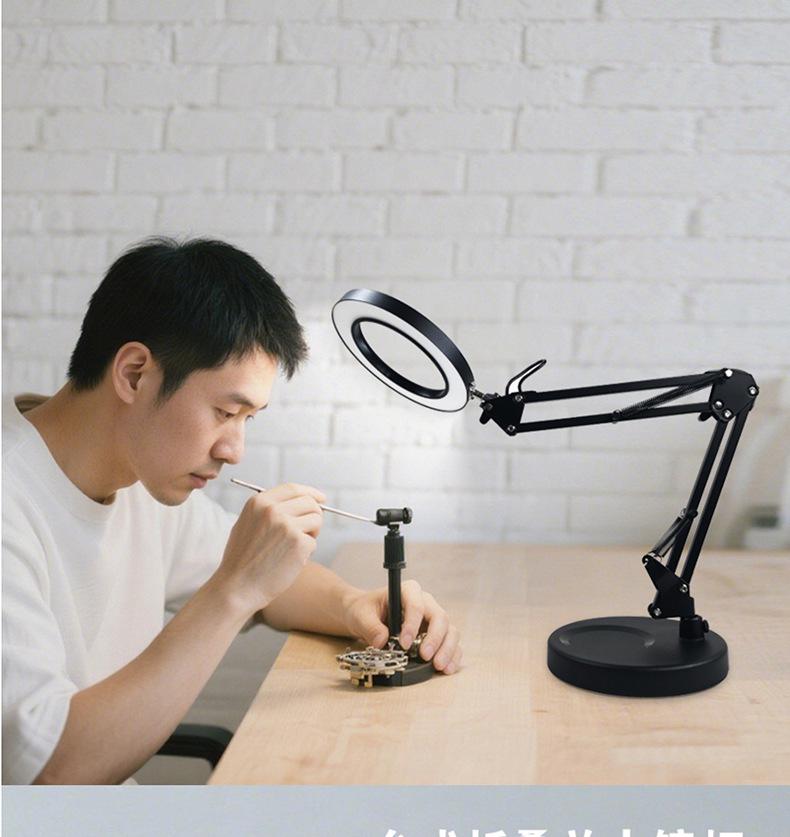 LED Long Arm Desk Lamp with Magnifying Glass – Cross-Border Eye Protection for Reading, Learning, Welding, and Repairs