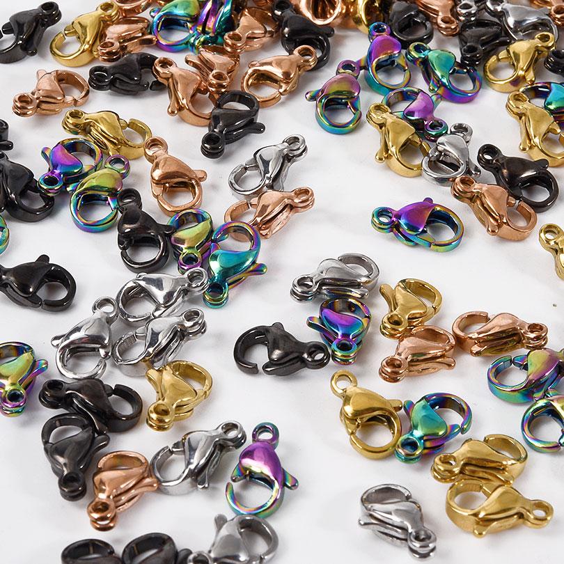 50Pcs Rainbowblacksilvergoldrose Gold Color Stainless Steel Lobster Clasps Accessories For Jewelry Making Supplies Materials
