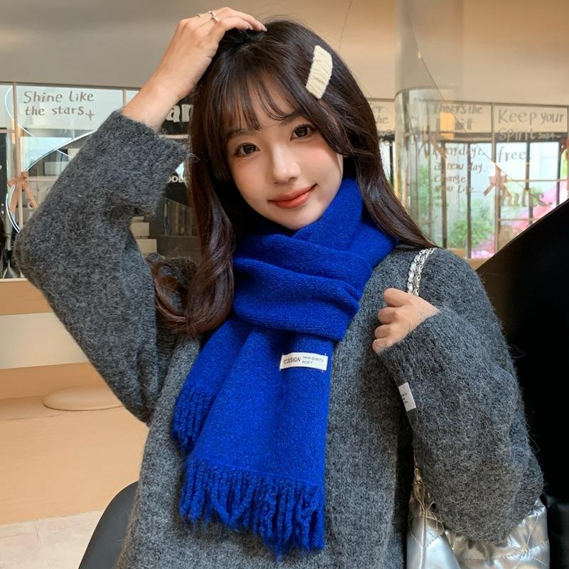 Women Winter Red Green Christmas Knitted Scarf Headscarf Lady Men Preppy Simple Tassel Scarve Foulard Wrap Shawl Casual Korean