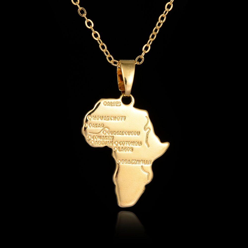 Men Ethnic Fashion Chain Country Africa Necklace Pendant African Map Gold