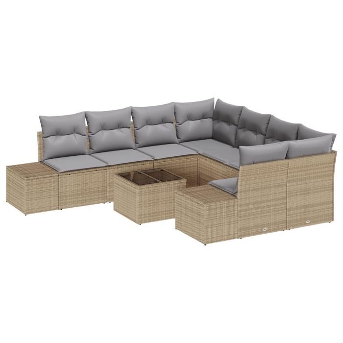 VidaXL Ensemble de Canapés de Jardin 9 Pièces avec Coussins Beige Poly Rattan 3347000