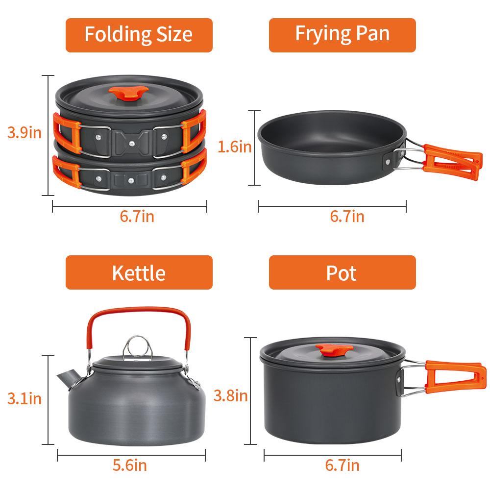 Camping Cookware Set Lightweight Portable Pan Kettle Cups Spoon Fork Cutter for Picnic Hiking Teapot Cookware Travel Cooking Set