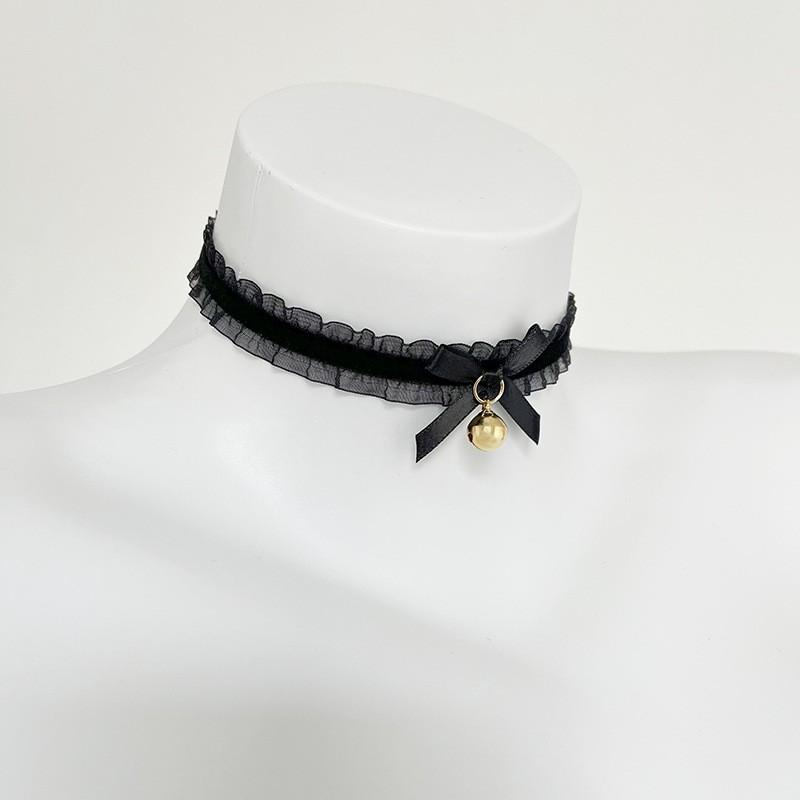 Spitzen-Glocken-Choker Damen Schwarze Schleife Samt mit Rüsche Süßer Modeschmuck