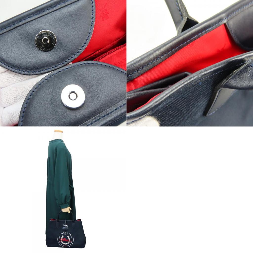 Used Longchamp Handbag Rozo canvas/leather Navy
