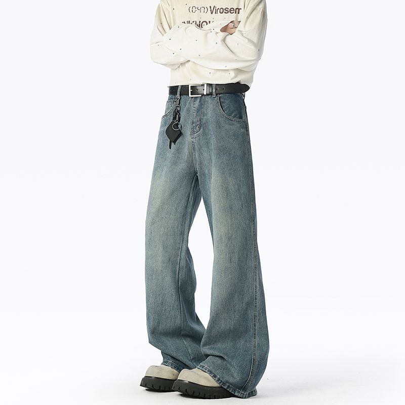 Minger | American high street trendy brand micro-pull jeans men's autumn new loose wide-leg drape trousers