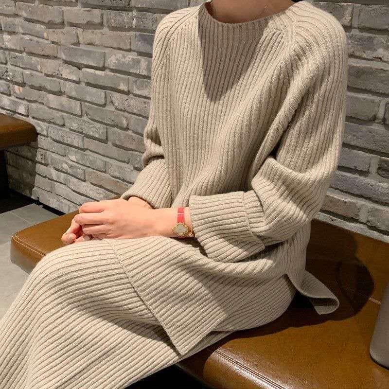 Korean-Style Knit Sweater & Wide-Leg Pants Set for Women - Casual & Versatile Autumn/Winter Fashion