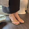 Fashion Golden Big Size Female Casual Footwear Slides Ladies Heels Slippers Shoes Fashion Shallow Women Heeled Sandals Slippers Silver
