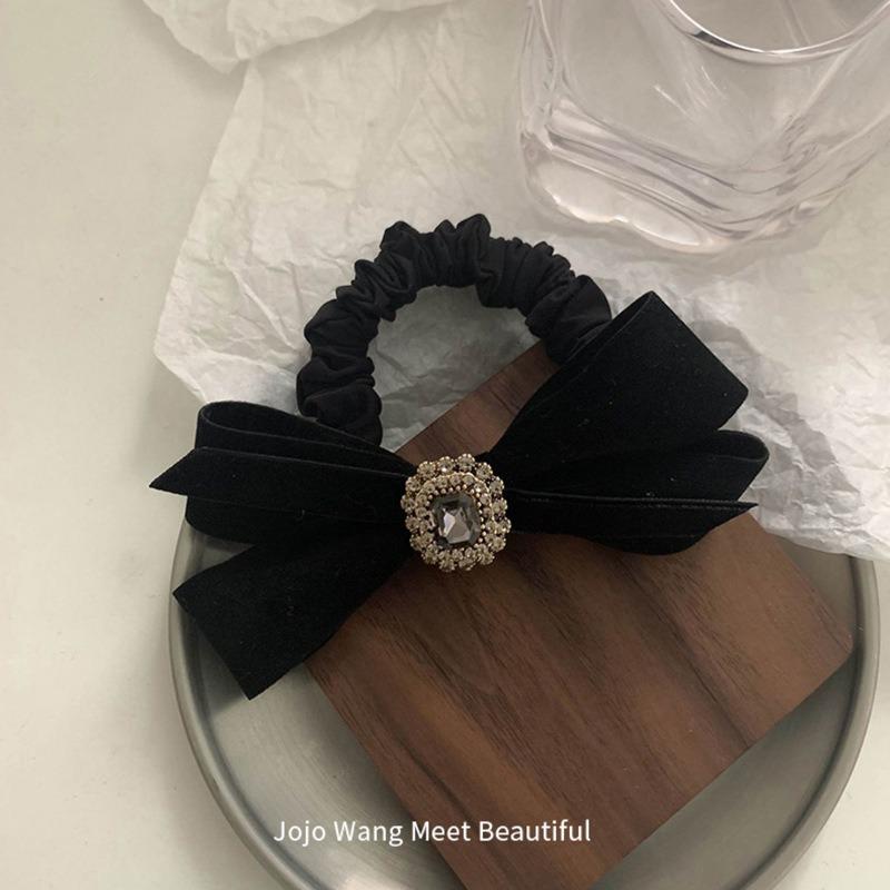 Retro Rhinestone Velvet Bow Hair Tie with A High-end Look, High Hair Band and Ponytail Headwear