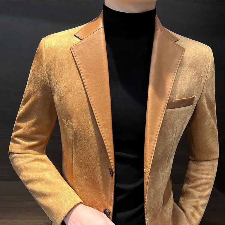 

Men Spring Single Breasted Splicing Vintage Coats Fall Design Suits and Blazers XS чорний