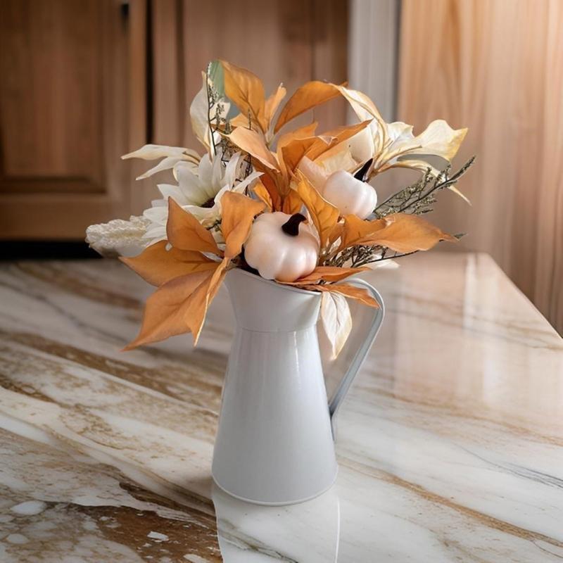Artificial Flower Bouquets Artificial Leaf Simulation Pumpkin Branch In Metal Vase for Thanksgiving Halloween Decoration
