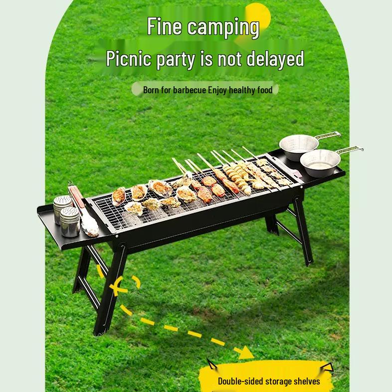New Portable Charcoal BBQ Grill – Handheld Pull-Out Design for Outdoor Camping