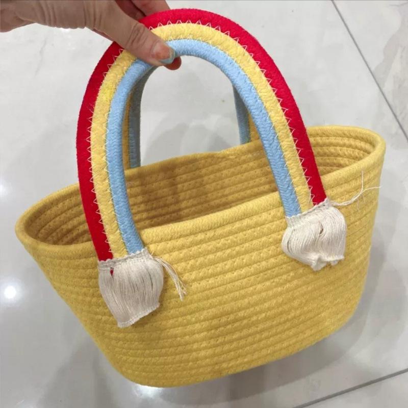 Sunflower Cotton Rope Handbag, Cloud Rainbow Design – Perfect for Birthdays & Parties.