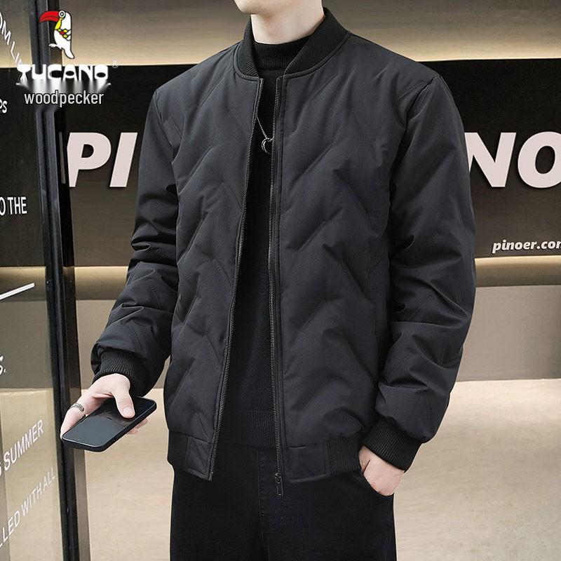 

Woodpecker Men s Lightweight Winter Cotton Jacket - Warm, Thickened, Baseball Collar, Trendy Outerwear M чорний