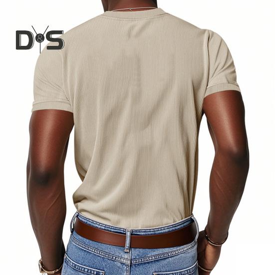 Tricou bărbătesc din velur cu decolteu în V Tricou din tricot cu nervuri pentru bărbați Tricou cu mânecă scurtă Casual Top business pentru muncă, vacanță, stradă