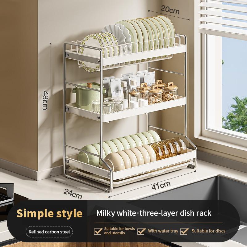 Dish Bowl Drainer Storage Rack Kitchen Organizer with Drain Basket Kitchen Dish Drying Rack Cutlery Storage with Drain Rack