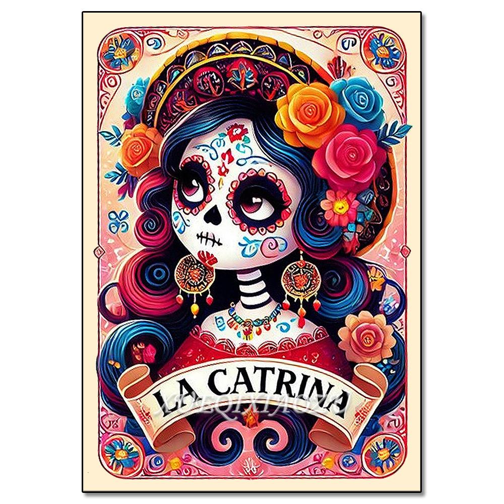 Peinture Art Diamant DIY Squelette Dames Mosaïque Point de Croix Set Art Fleur Pierre Précieuse Incrustation Cadeau DIY Décoration Peinture