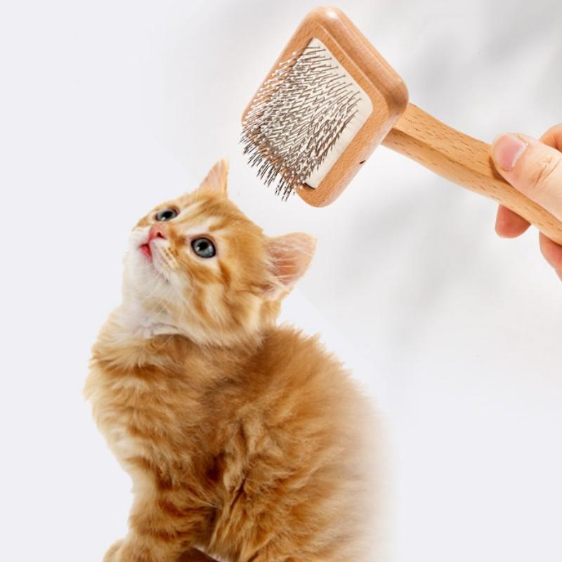 Dog Brush Wooden Dogs Comb Pet Hair Remover Dog Hair Comb Comfortable Handle Combs for Cat Hair Knot Cleaning Massage Cat Brush