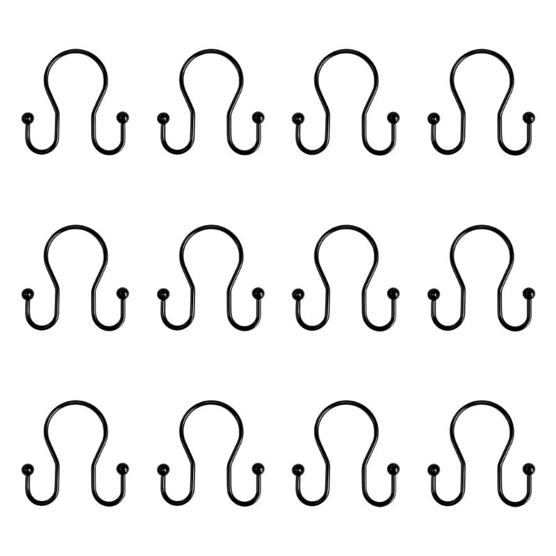 Pack of 12 Sturdy Iron Double Hook Hangers Iron Texture Suitable for Bathroom Curtain and Home Organization