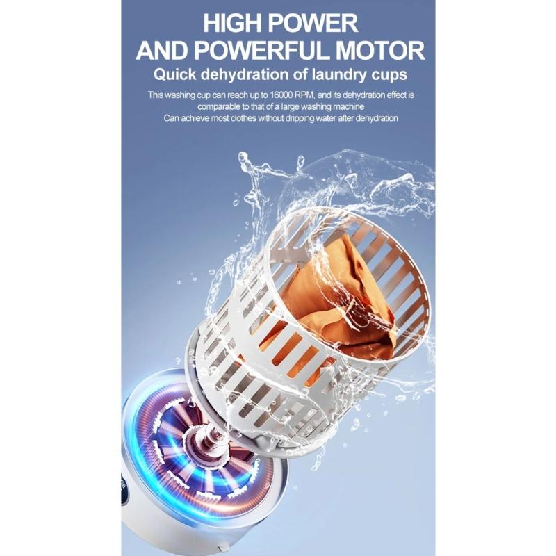 Compact Cordless Laundry Washer with Built In Battery for Delicate Clothes Dormitory Camping Water Saving Technology